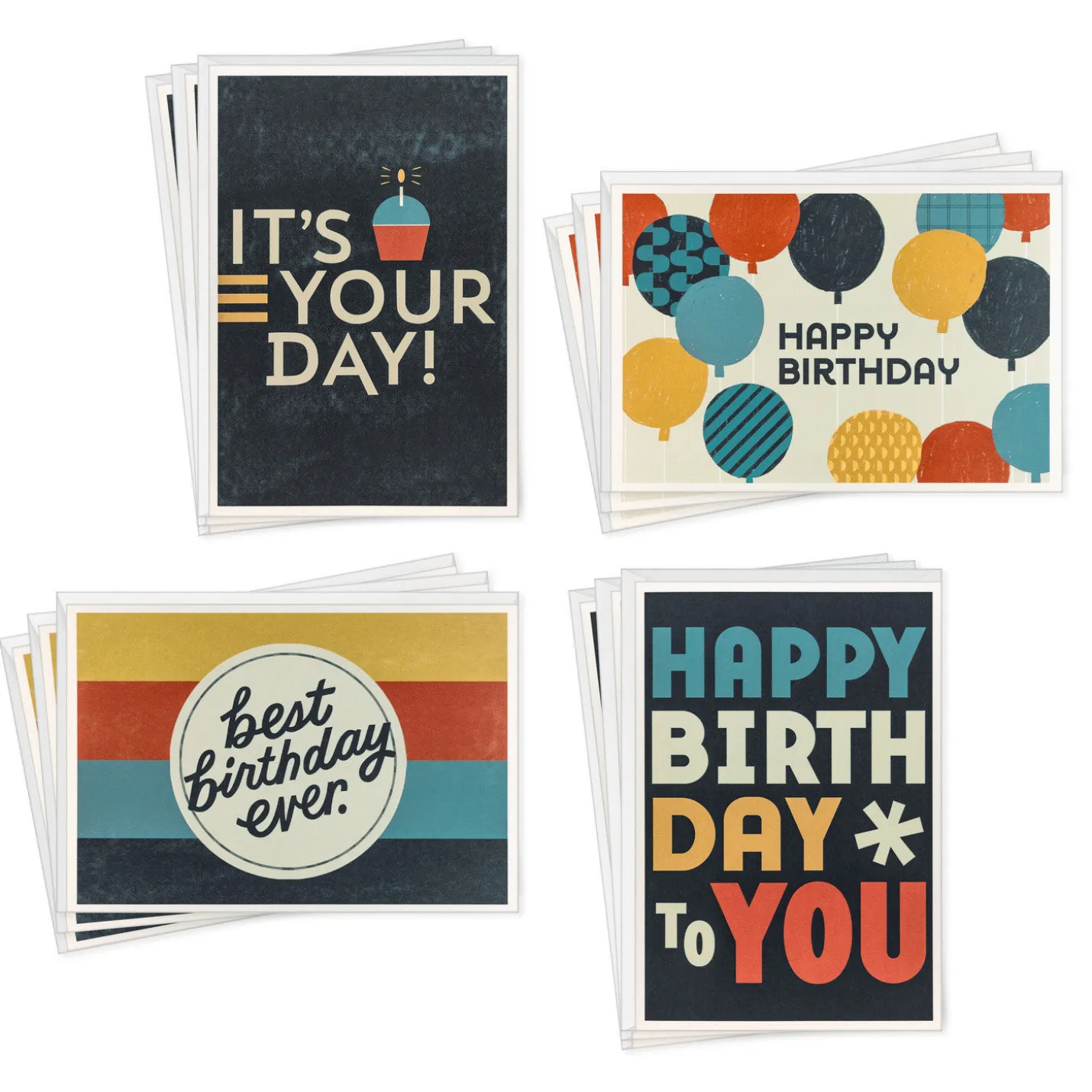 Contemporary Cheer Assorted Birthday Cards, Pack of 12