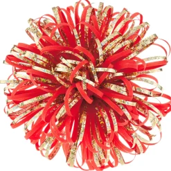 Coral and Gold Metallic Looped Pom Pom Gift Bow, 5"