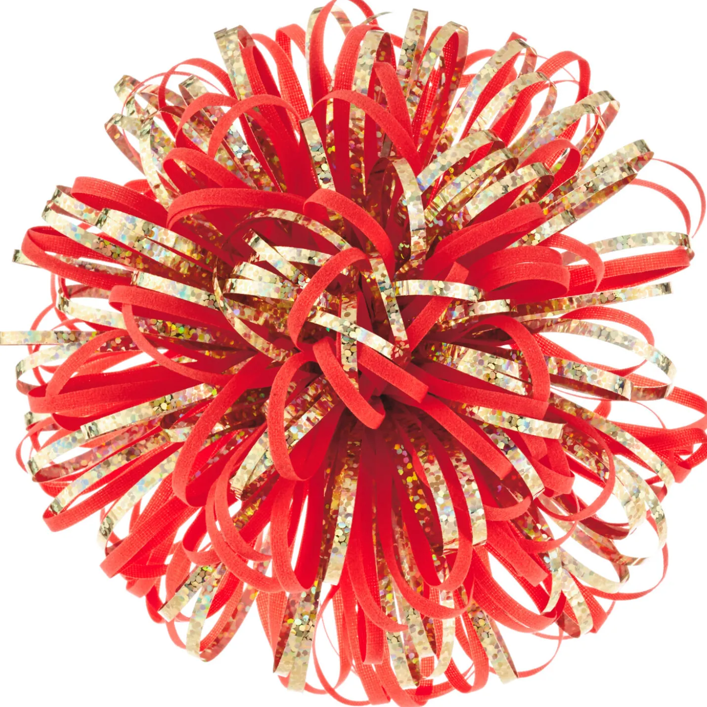 Coral and Gold Metallic Looped Pom Pom Gift Bow, 5"