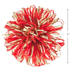 Coral and Gold Metallic Looped Pom Pom Gift Bow, 5"