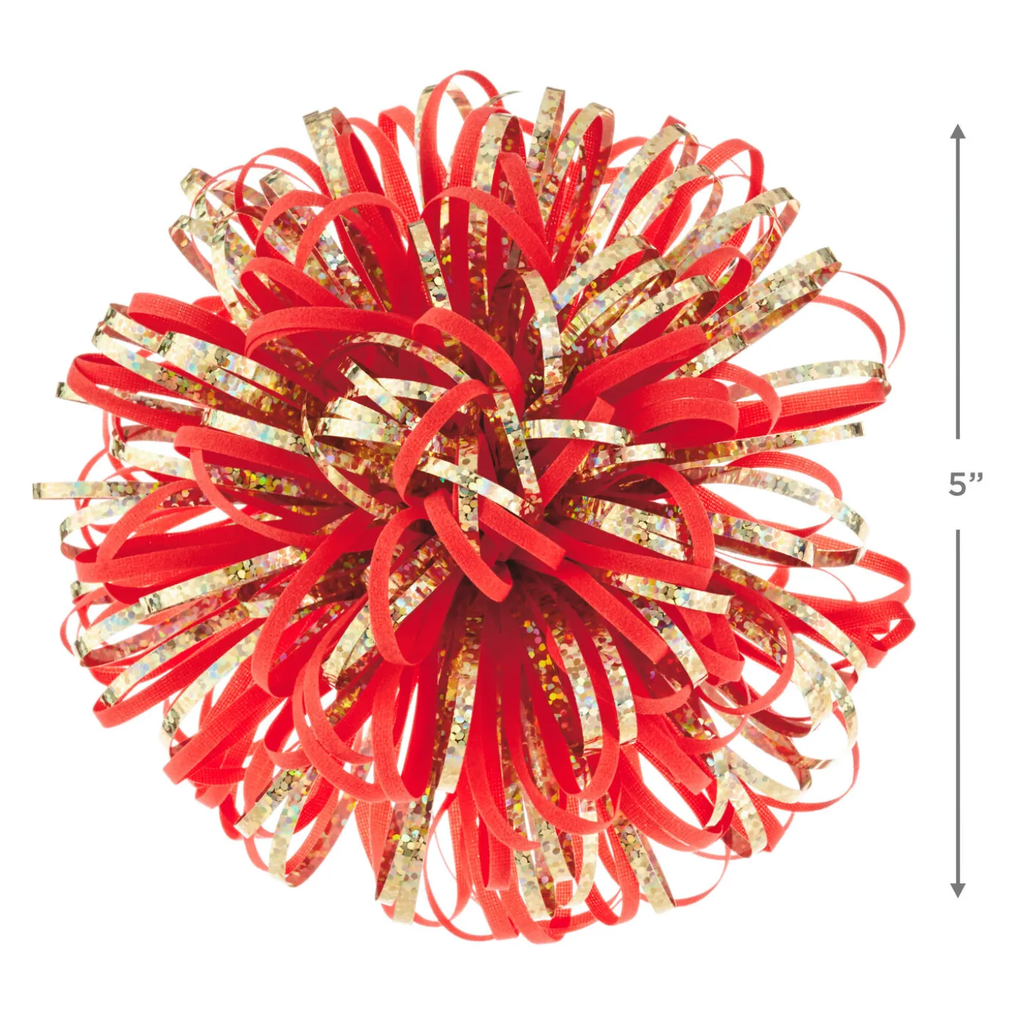 Coral and Gold Metallic Looped Pom Pom Gift Bow, 5"