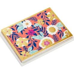 Coral With Flowers Blank Note Cards, Pack of 10