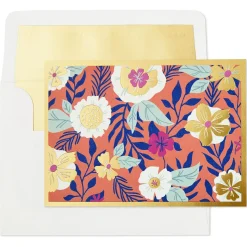 Coral With Flowers Blank Note Cards, Pack of 10