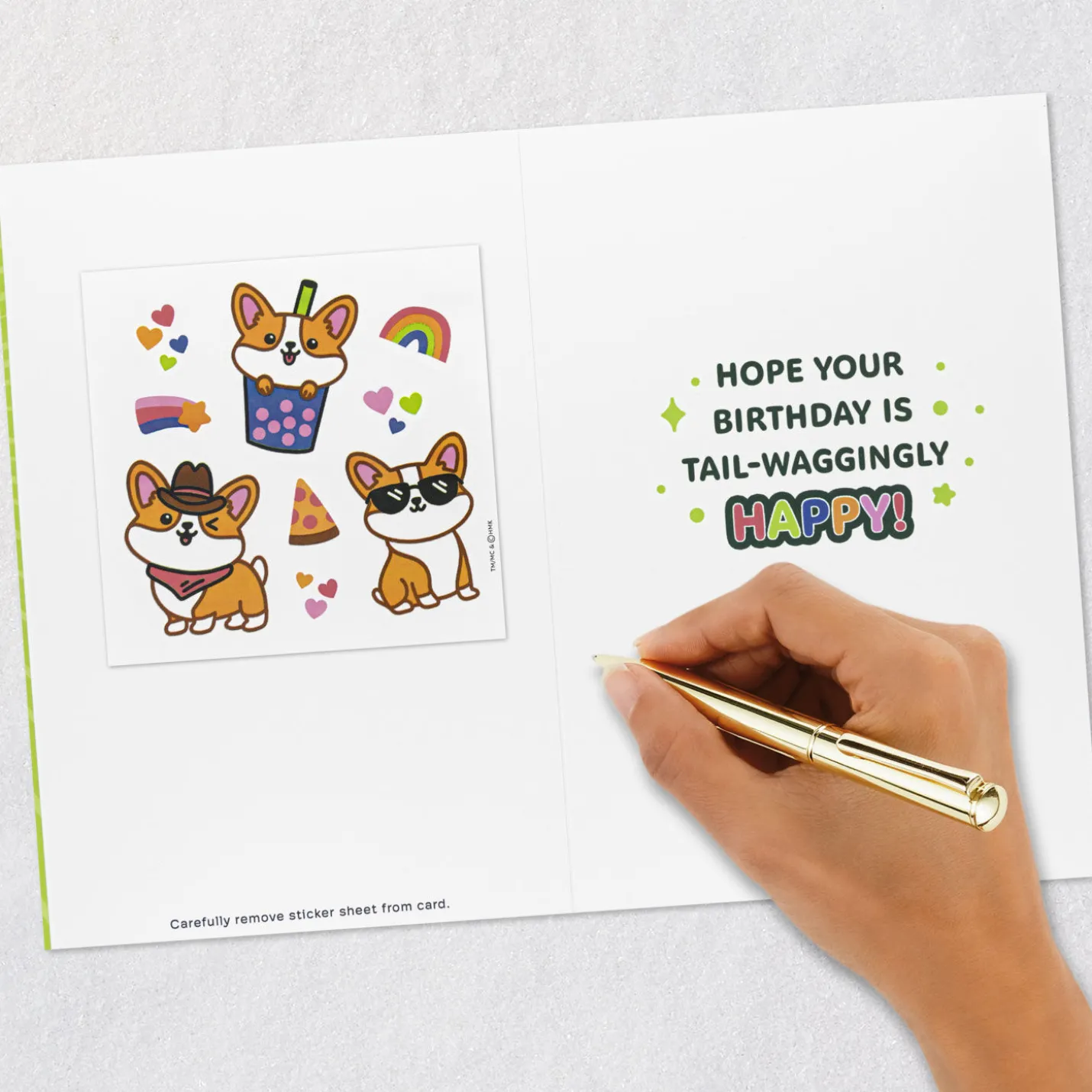 Corgi Dog in Party Hat Birthday Card for Kids With Stickers