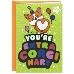 Corgi Dog in Party Hat Birthday Card for Kids With Stickers