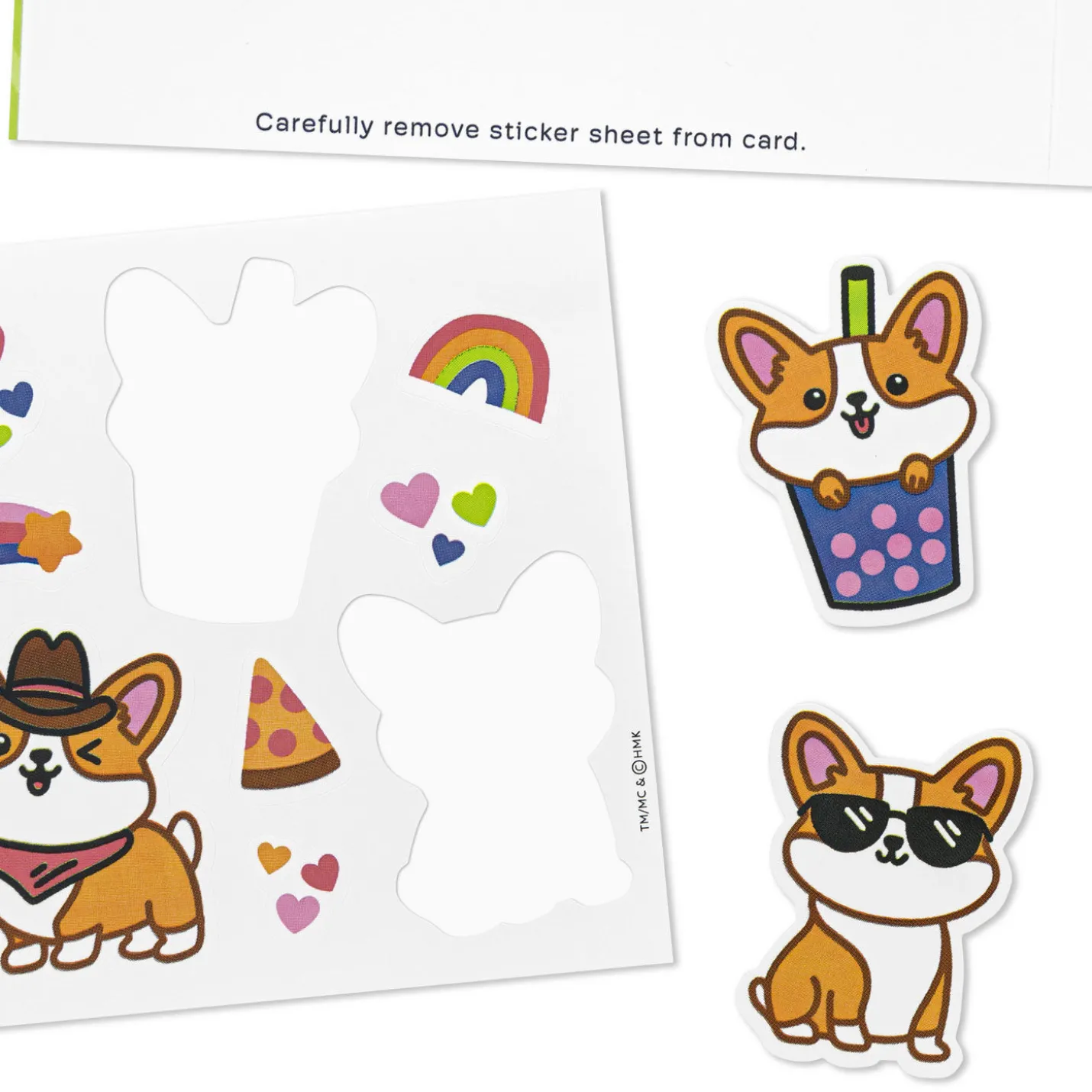Corgi Dog in Party Hat Birthday Card for Kids With Stickers
