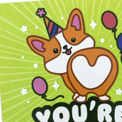 Corgi Dog in Party Hat Birthday Card for Kids With Stickers