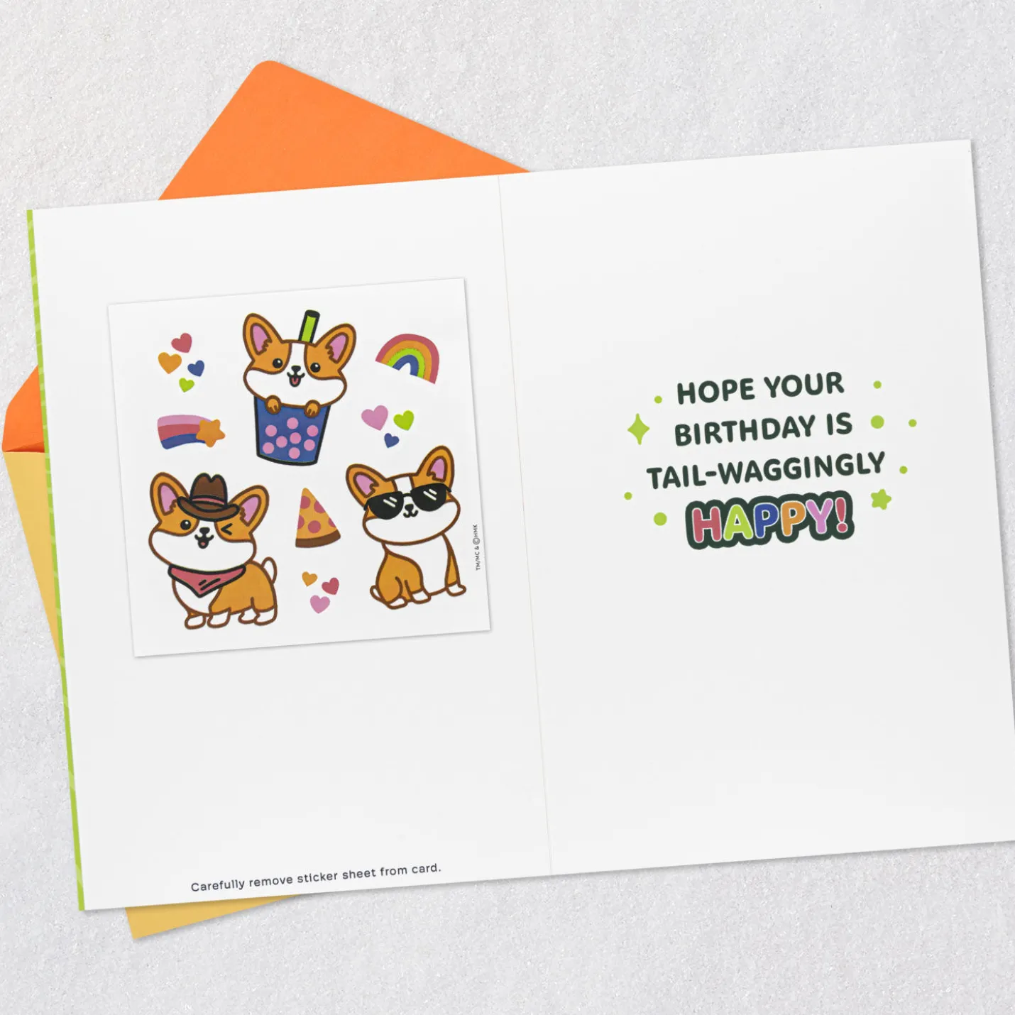 Corgi Dog in Party Hat Birthday Card for Kids With Stickers