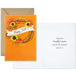 Cozy Grapevine Wreath Autumn Cards, Pack of 10