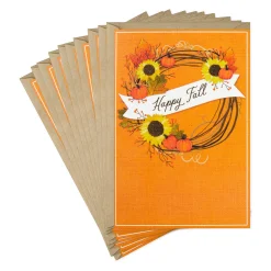 Cozy Grapevine Wreath Autumn Cards, Pack of 10