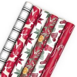 Cozy Patterns 6-Pack Assorted Holiday Wrapping Paper Roll Bundle, 150 sq. ft. total