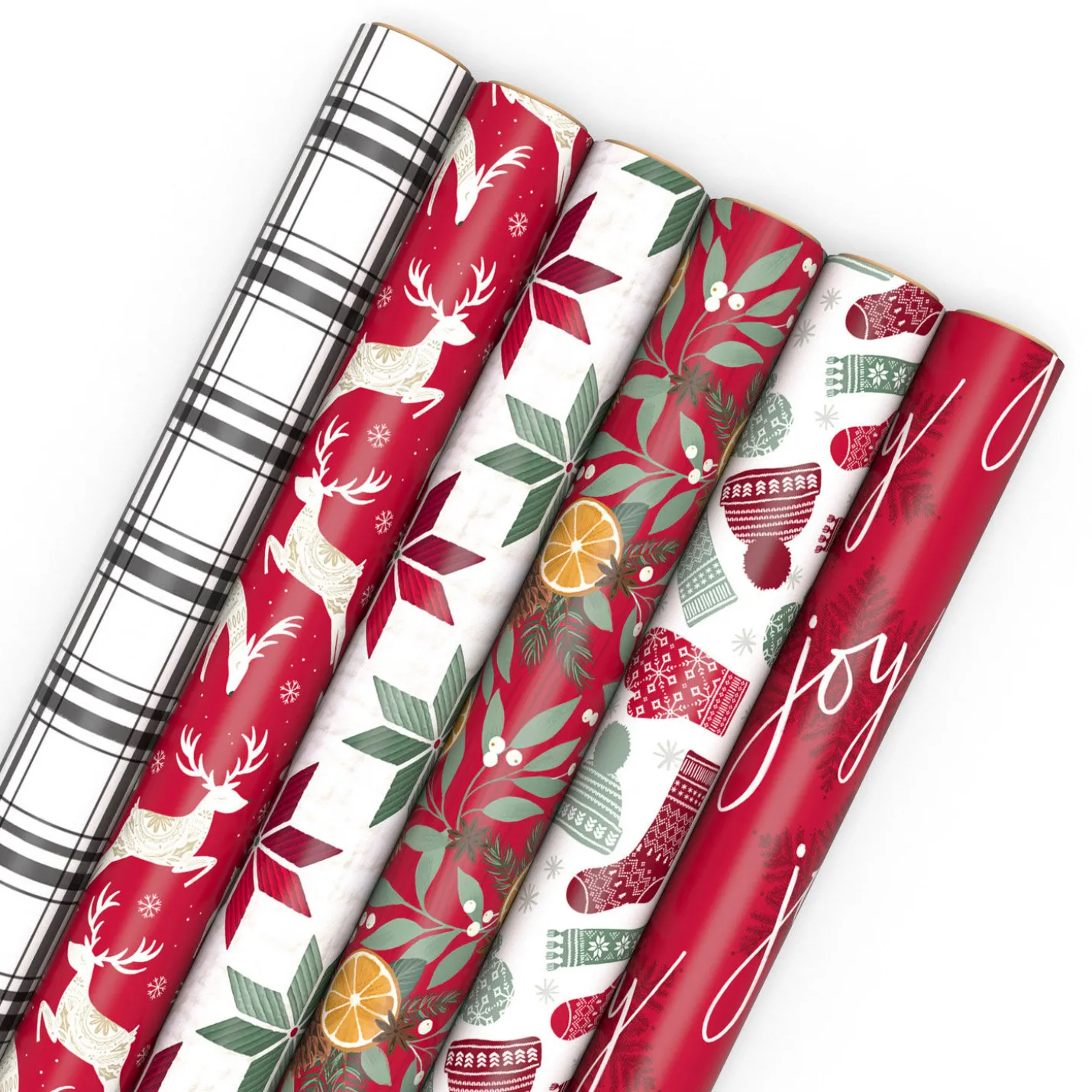 Cozy Patterns 6-Pack Assorted Holiday Wrapping Paper Roll Bundle, 150 sq. ft. total