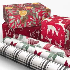 Cozy Patterns 6-Pack Assorted Holiday Wrapping Paper Roll Bundle, 150 sq. ft. total