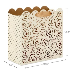 10.4" Cream Roses Laser-Cut Large Square Gift Bag With Tissue Paper