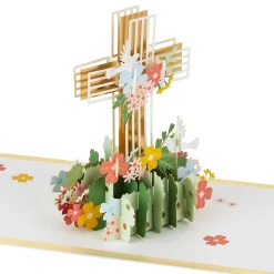 Cross With Flowers Religious Pop-Up Card