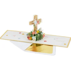 Cross With Flowers Religious Pop-Up Card