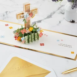 Cross With Flowers Religious Pop-Up Card