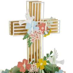Cross With Flowers Religious Pop-Up Card