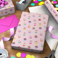 Cupcakes on Pink Wrapping Paper Roll, 20 sq. ft.
