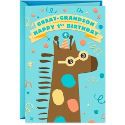 Cute Giraffe 1st Birthday Card for Great-Grandson