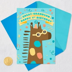 Cute Giraffe 1st Birthday Card for Great-Grandson