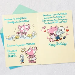 Cute Cat Couple Cartoon Birthday Card for Husband