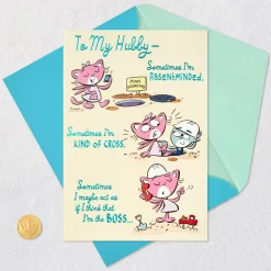 Cute Cat Couple Cartoon Birthday Card for Husband