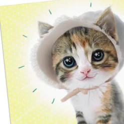 Cute Kitten in a Baby Bonnet Funny New Baby Card