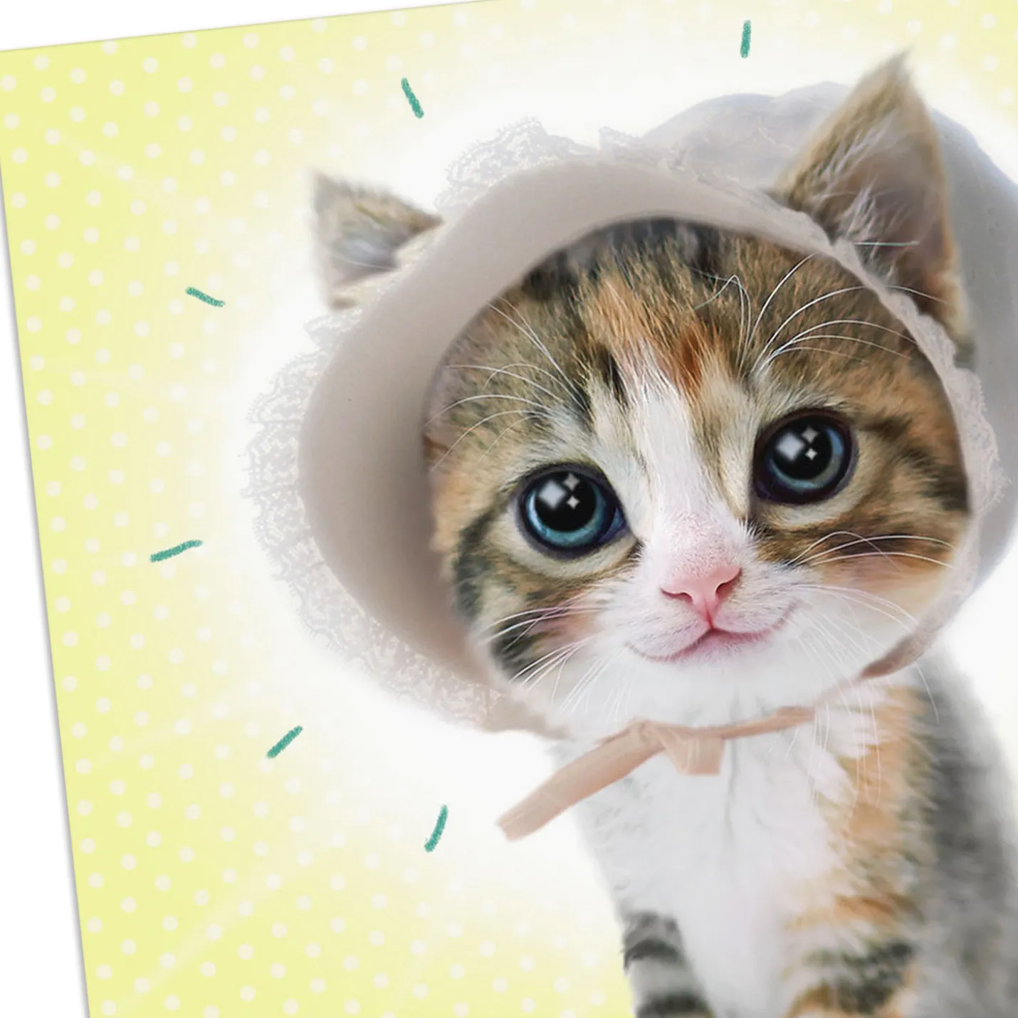 Cute Kitten in a Baby Bonnet Funny New Baby Card