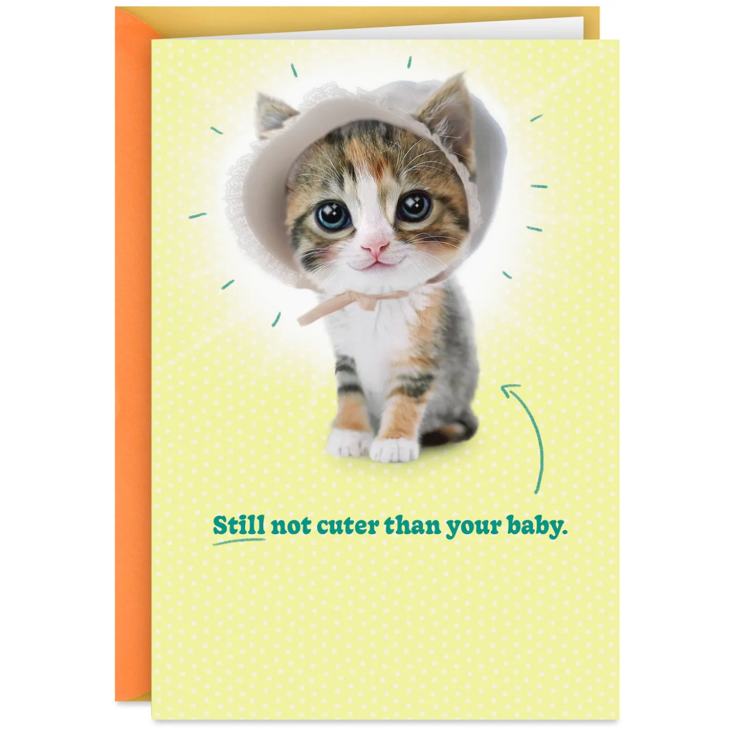 Cute Kitten in a Baby Bonnet Funny New Baby Card