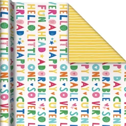 Cuteness Overload/Yellow Stripes Reversible Wrapping Paper, 20 sq. ft.