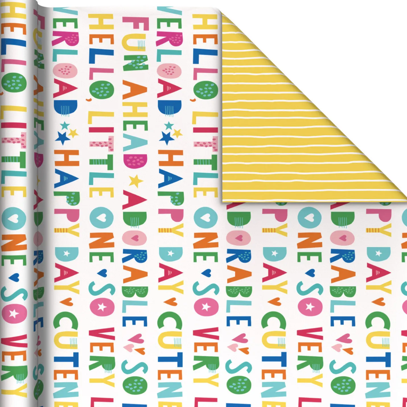 Cuteness Overload/Yellow Stripes Reversible Wrapping Paper, 20 sq. ft.