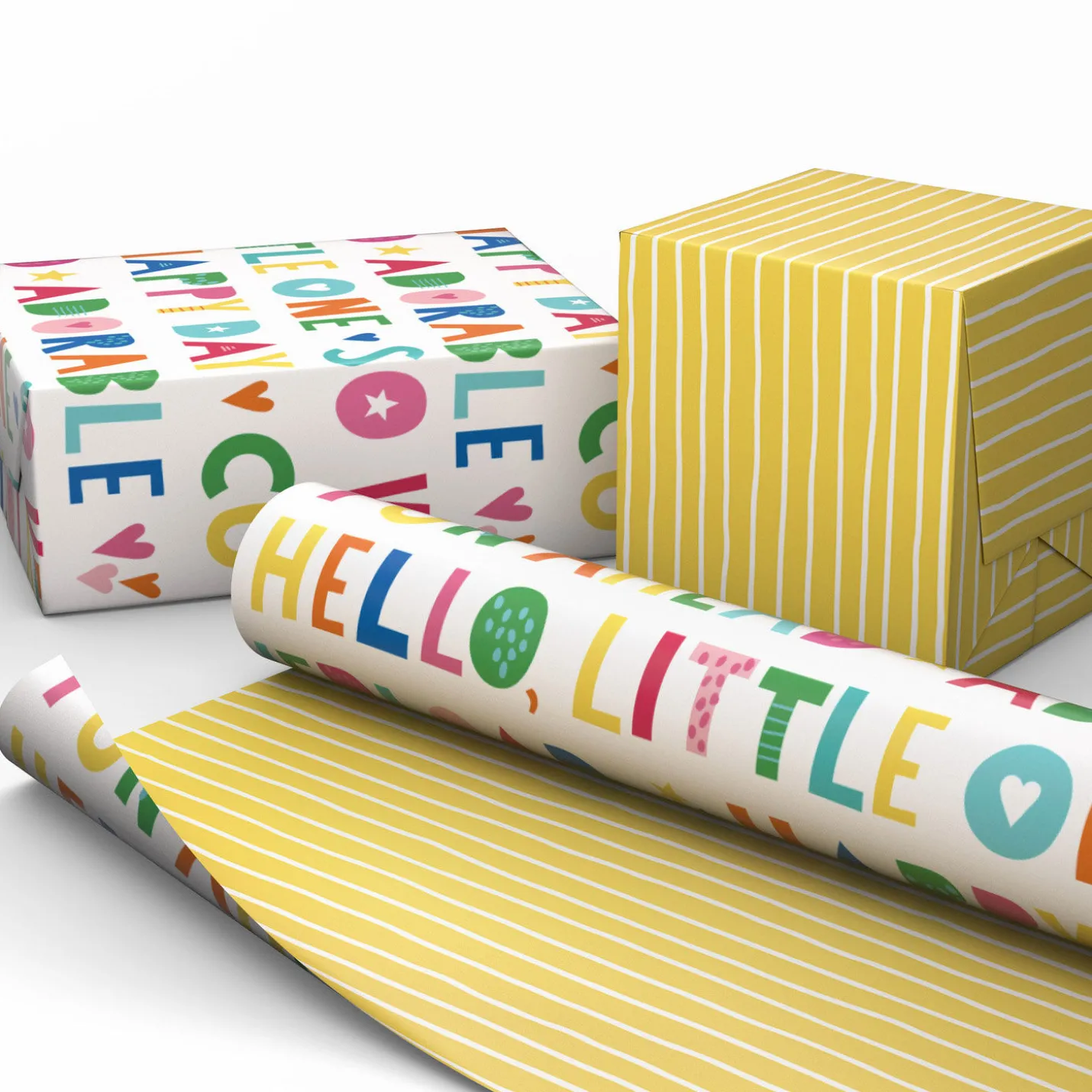 Cuteness Overload/Yellow Stripes Reversible Wrapping Paper, 20 sq. ft.