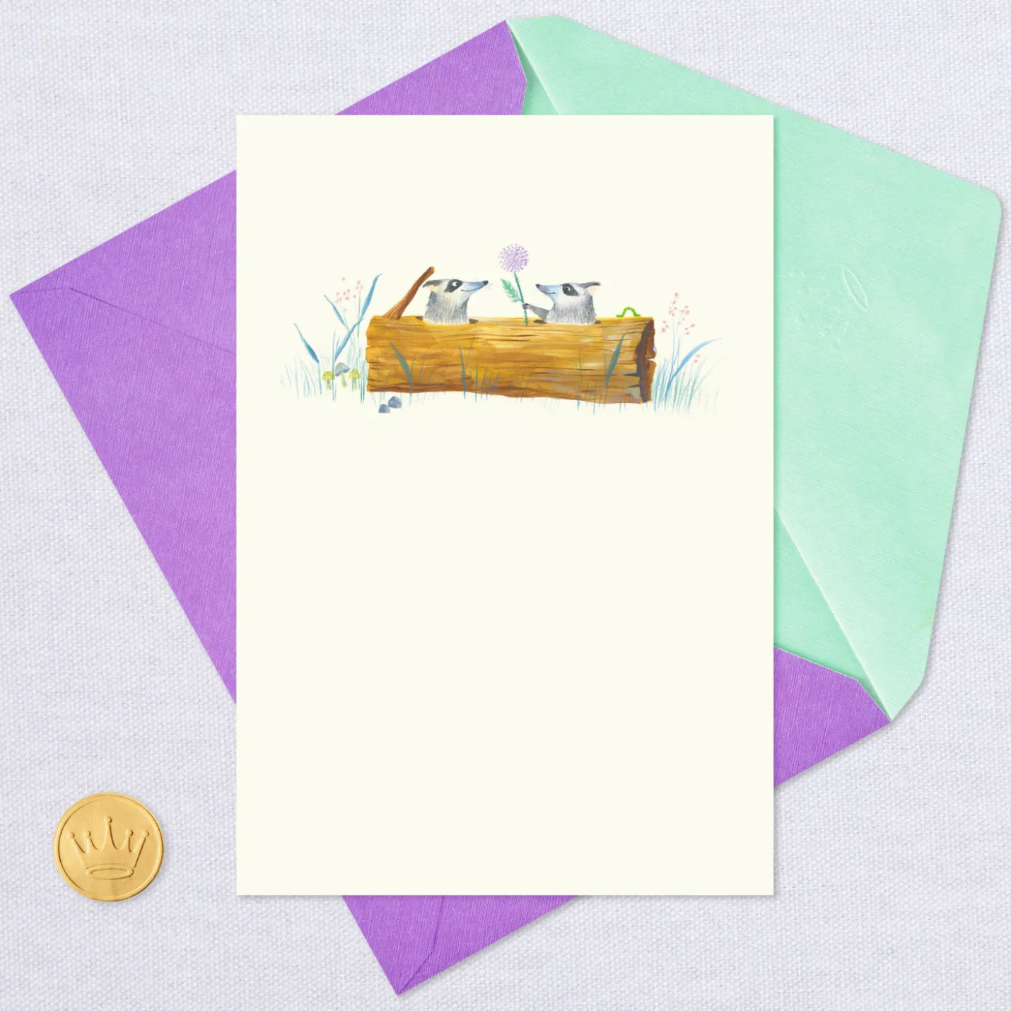 Cute Raccoons and Flowers Blank Card
