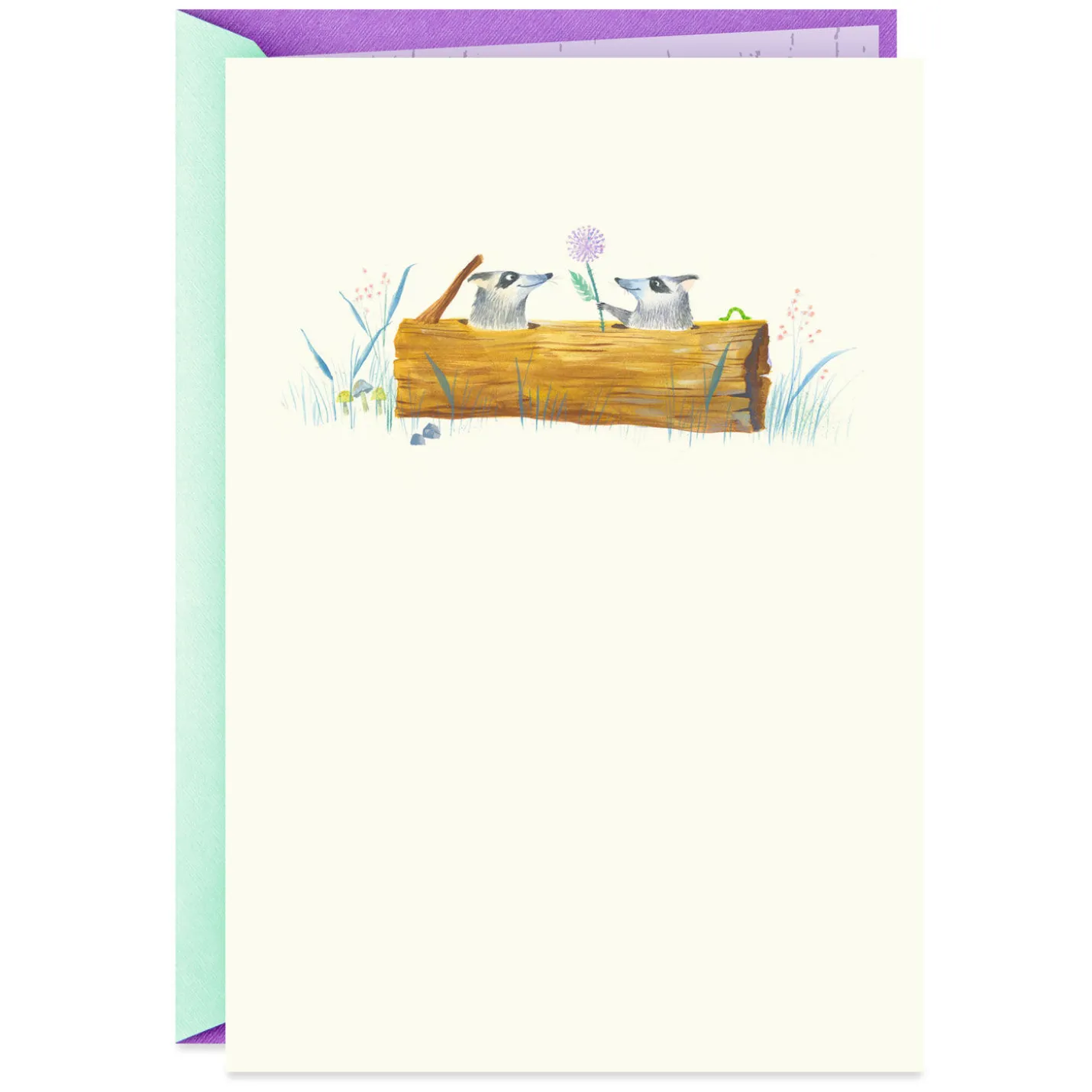 Cute Raccoons and Flowers Blank Card