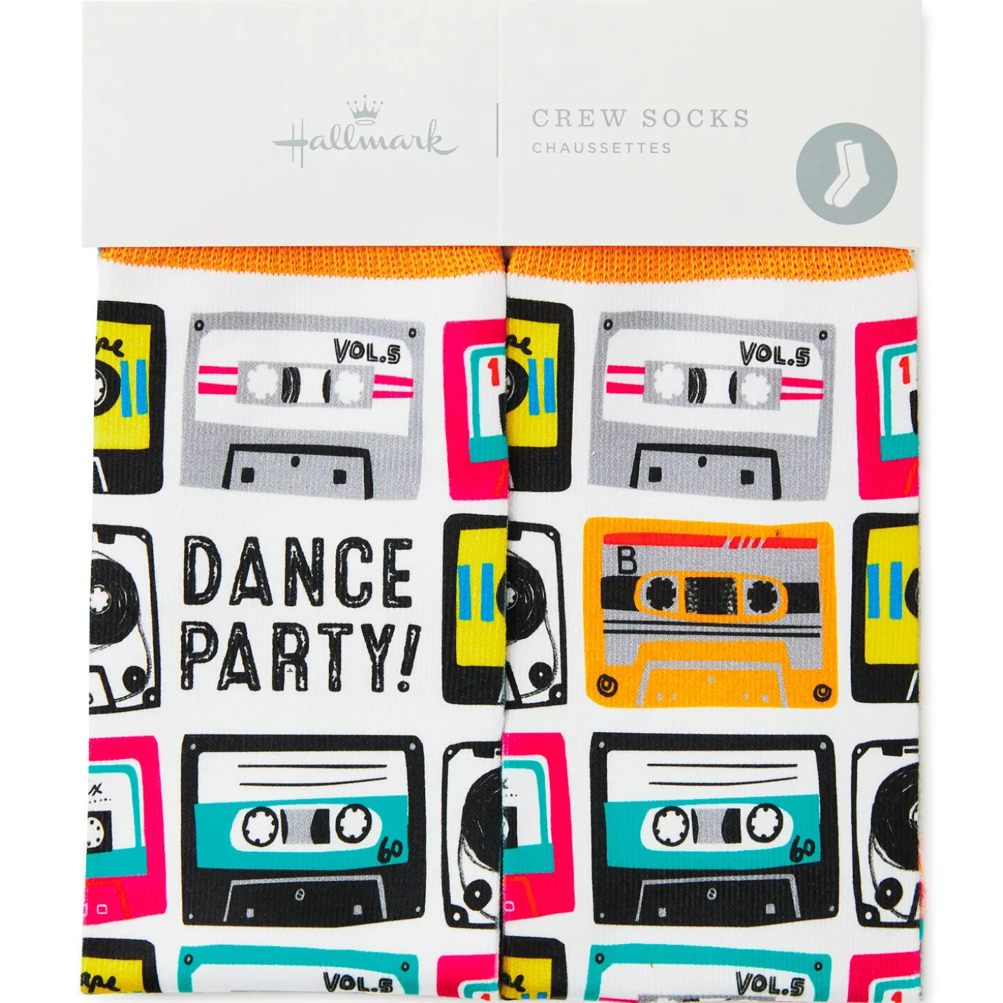 Dance Party Cassette Tapes Fun Crew Socks