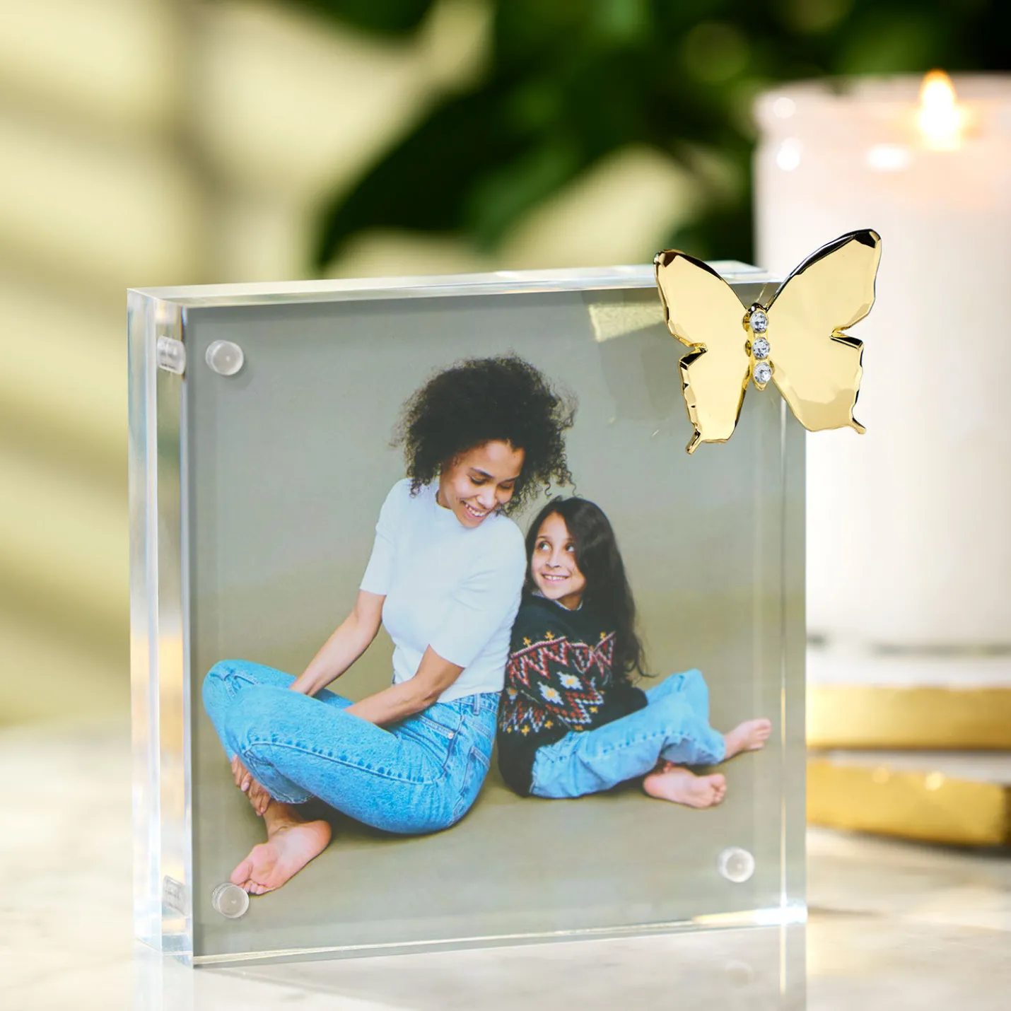 Demdaco Acrylic Picture Frame With Butterfly Charm, 4x4
