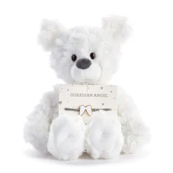 Demdaco Guardian Angel White Plush Bear With Angel Wings Bracelet