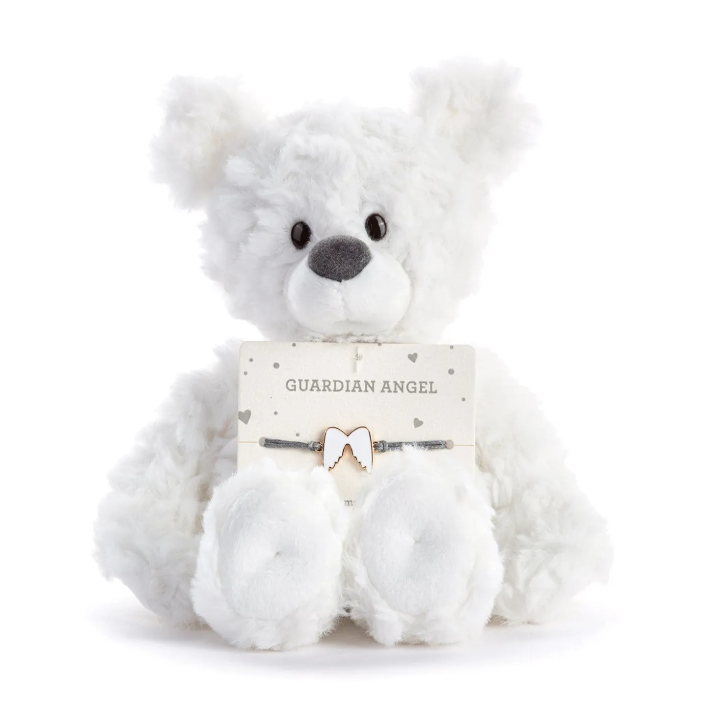 Demdaco Guardian Angel White Plush Bear With Angel Wings Bracelet
