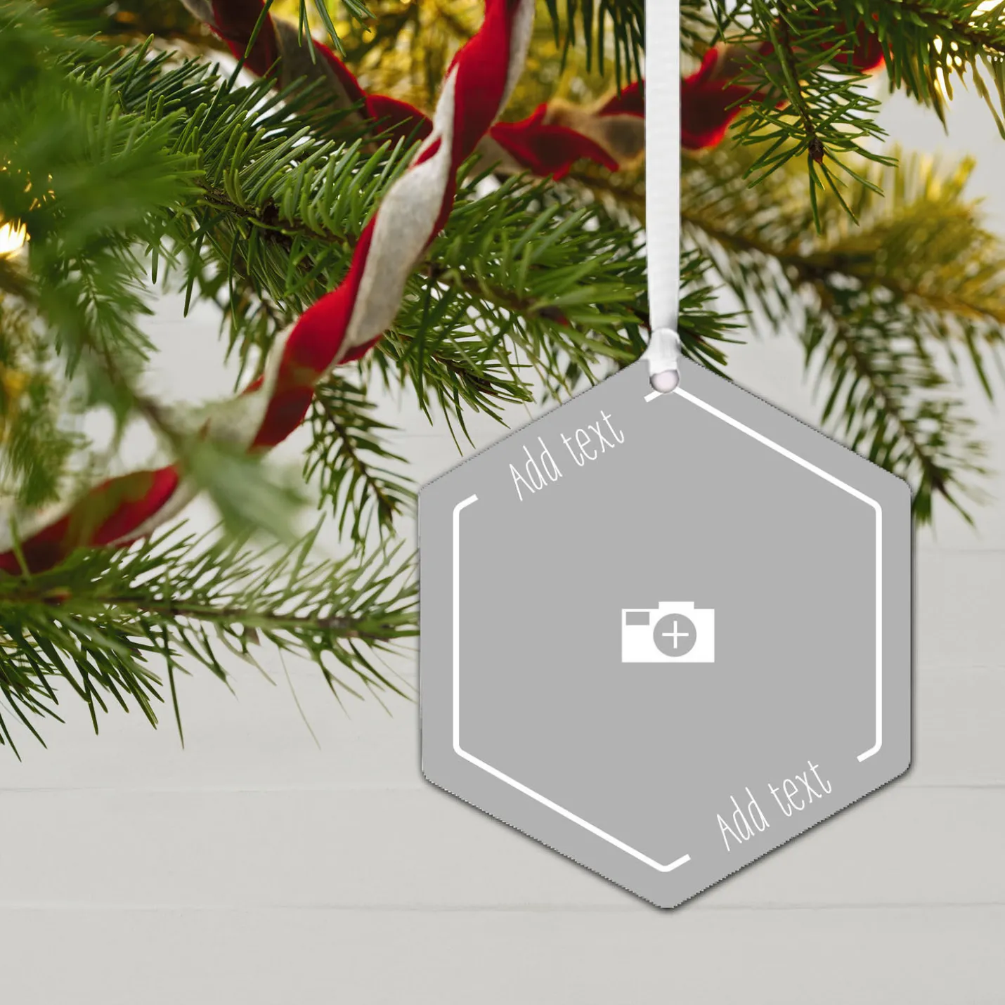 Design-Your-Own Hexagon Metal Personalized Ornament, Custom Photo and Text