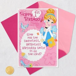 Disney Cinderella Musical First Birthday Card for Girls With Light