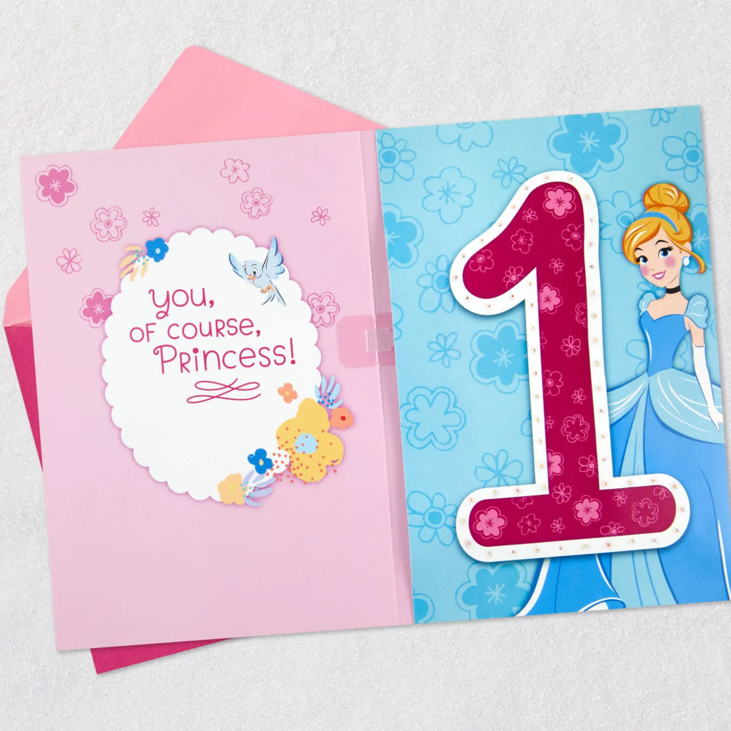 Disney Cinderella Musical First Birthday Card for Girls With Light