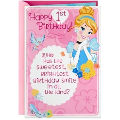 Disney Cinderella Musical First Birthday Card for Girls With Light