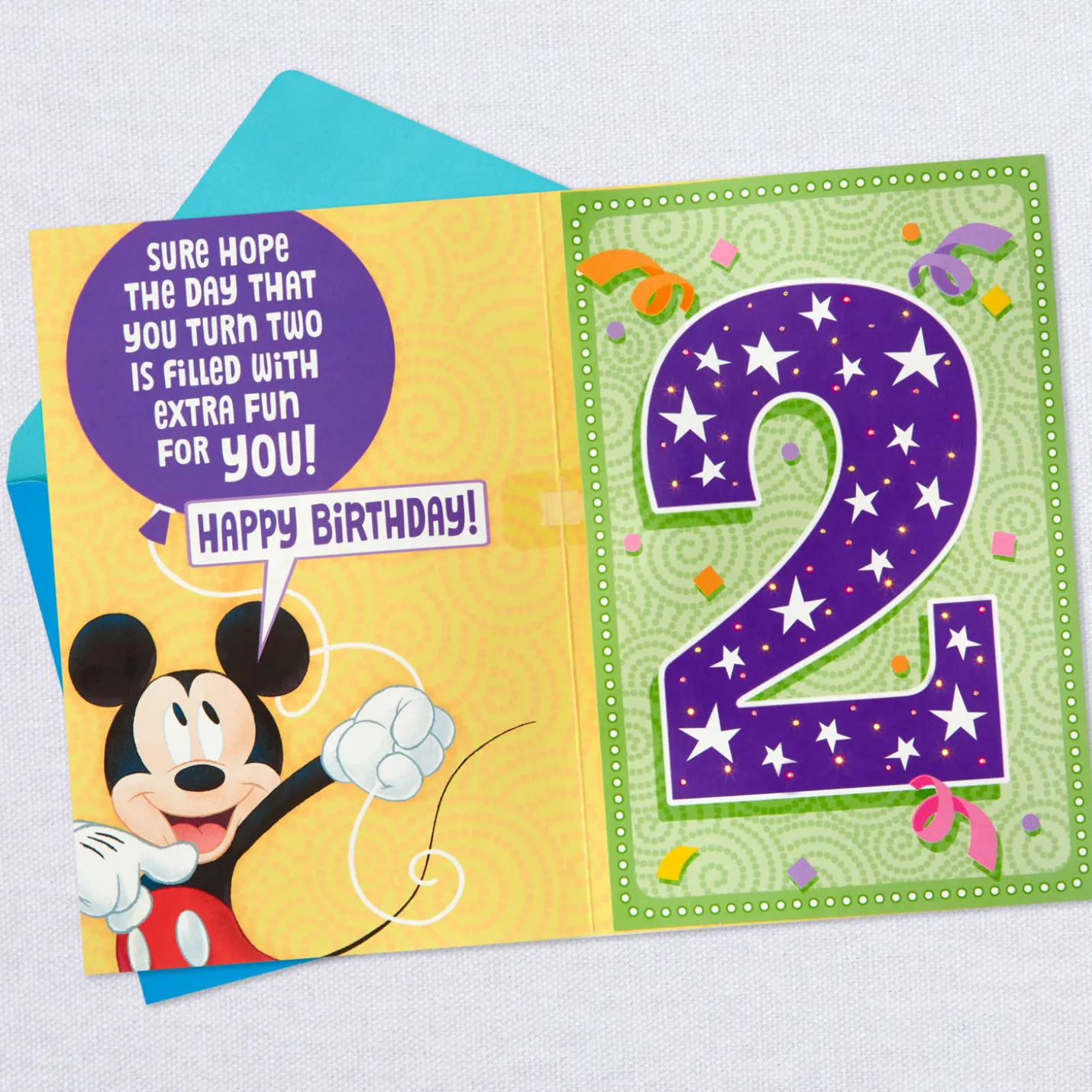 Disney Mickey Mouse Musical 2nd Birthday Card With Light