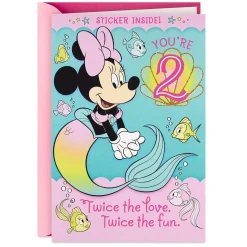 Disney Minnie Mouse You're Twice the Fun 2nd Birthday Card With Sticker