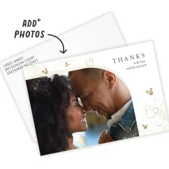Disney Gold Mickey Icons Flat Wedding Thank You Photo Card