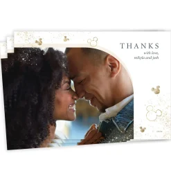 Disney Gold Mickey Icons Flat Wedding Thank You Photo Card