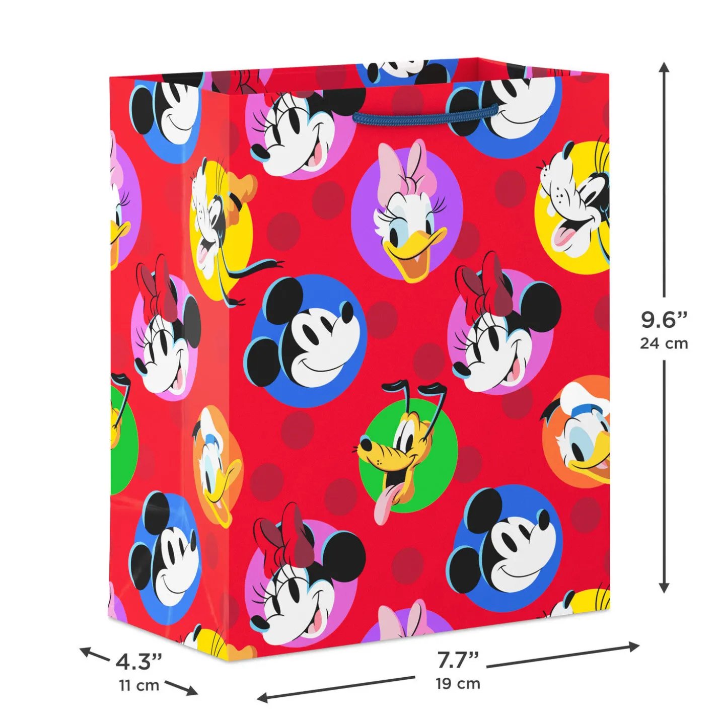9.6" Disney Mickey and Friends Polka-Dots on Red Medium Gift Bag