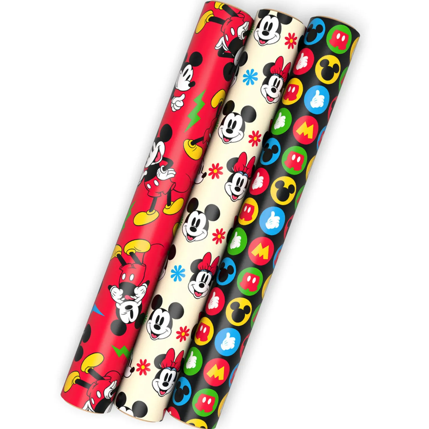 Disney Mickey and Minnie 3-Pack Wrapping Paper Mini Roll Bundle, 45 sq. ft. total