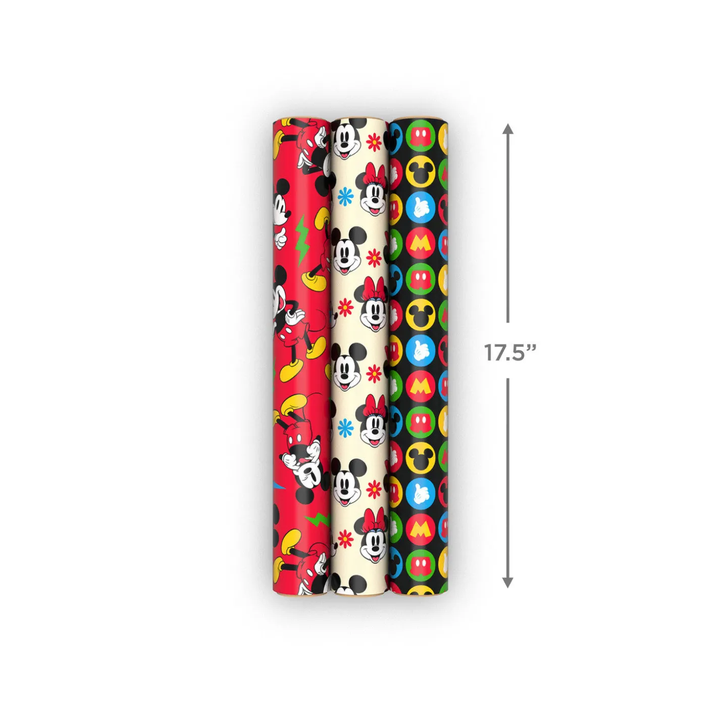 Disney Mickey and Minnie 3-Pack Wrapping Paper Mini Roll Bundle, 45 sq. ft. total
